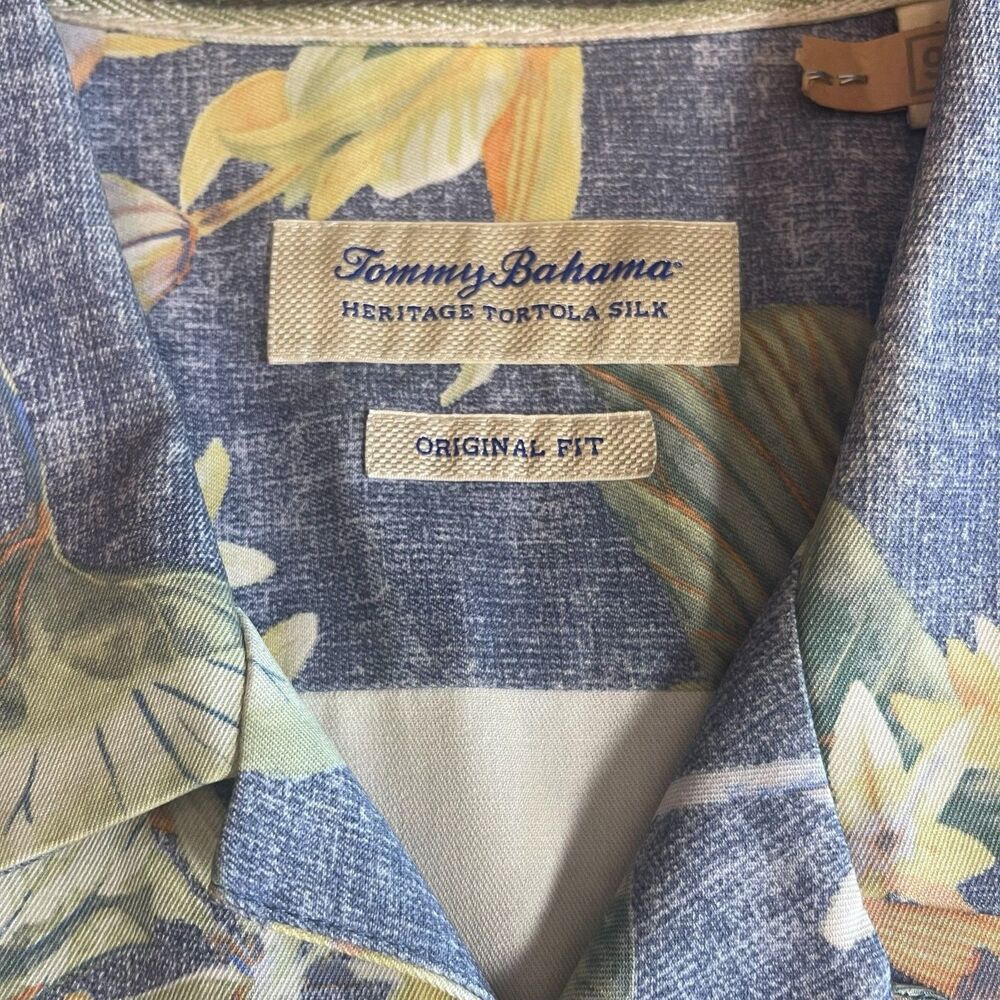 Tommy Bahama XL Mens 100% Silk Hawaiian Shirt Button Up Blue Floral Resort Camp - Picture 3 of 14